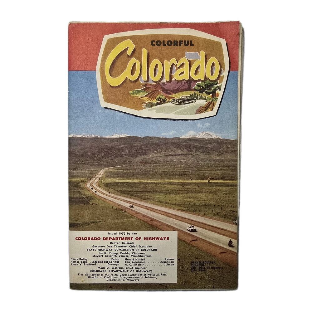 Vintage 1953 Colorado Highway Map Fold-Out Colorful Colorado Travel Brochure
